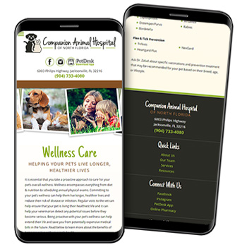 mobile optimized veterinary hospital sites